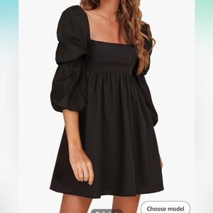 Square neck black dress